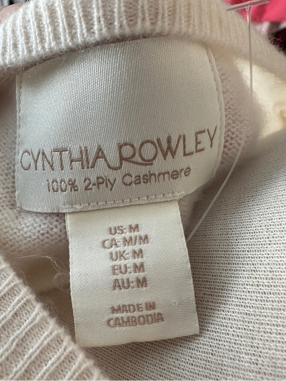 100% Cashmere Cynthia Rowley White Crewneck Sweater with Multi-Color Stripes - Picture 3 of 7
